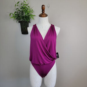 Express S NEW Sleeveless Wrap Front Deep V Neck Thong Bodysuit Top Small